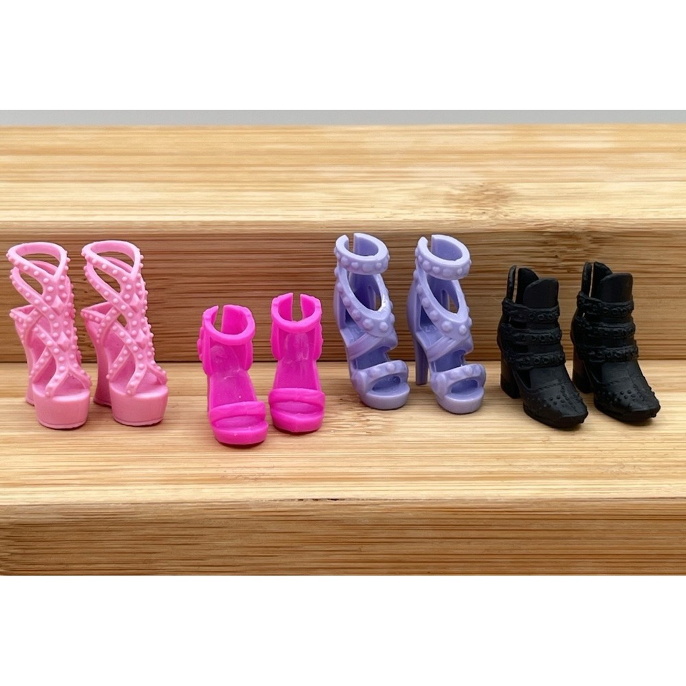Barbie Doll Shoes Lot Mattel Heels Boots Pink Purple Black Fashion 4 pairs